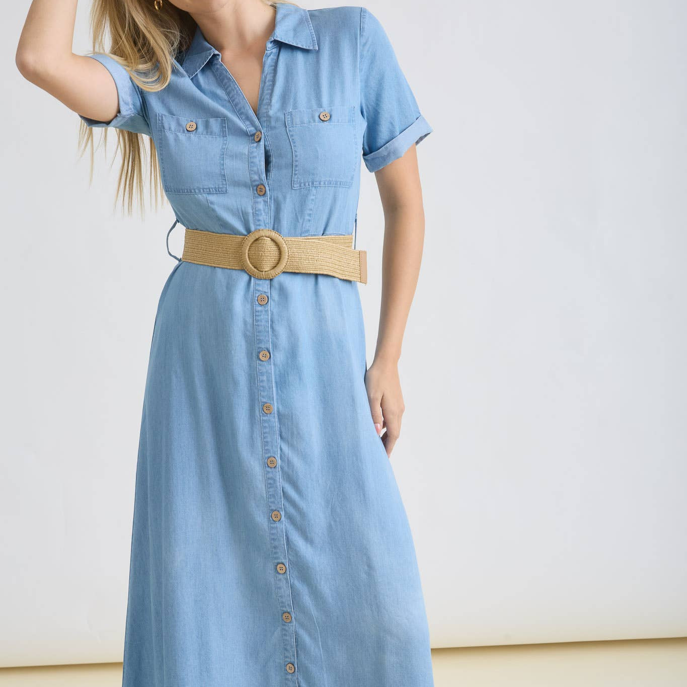 Town and Garden Belted Shirt Midi Dress
