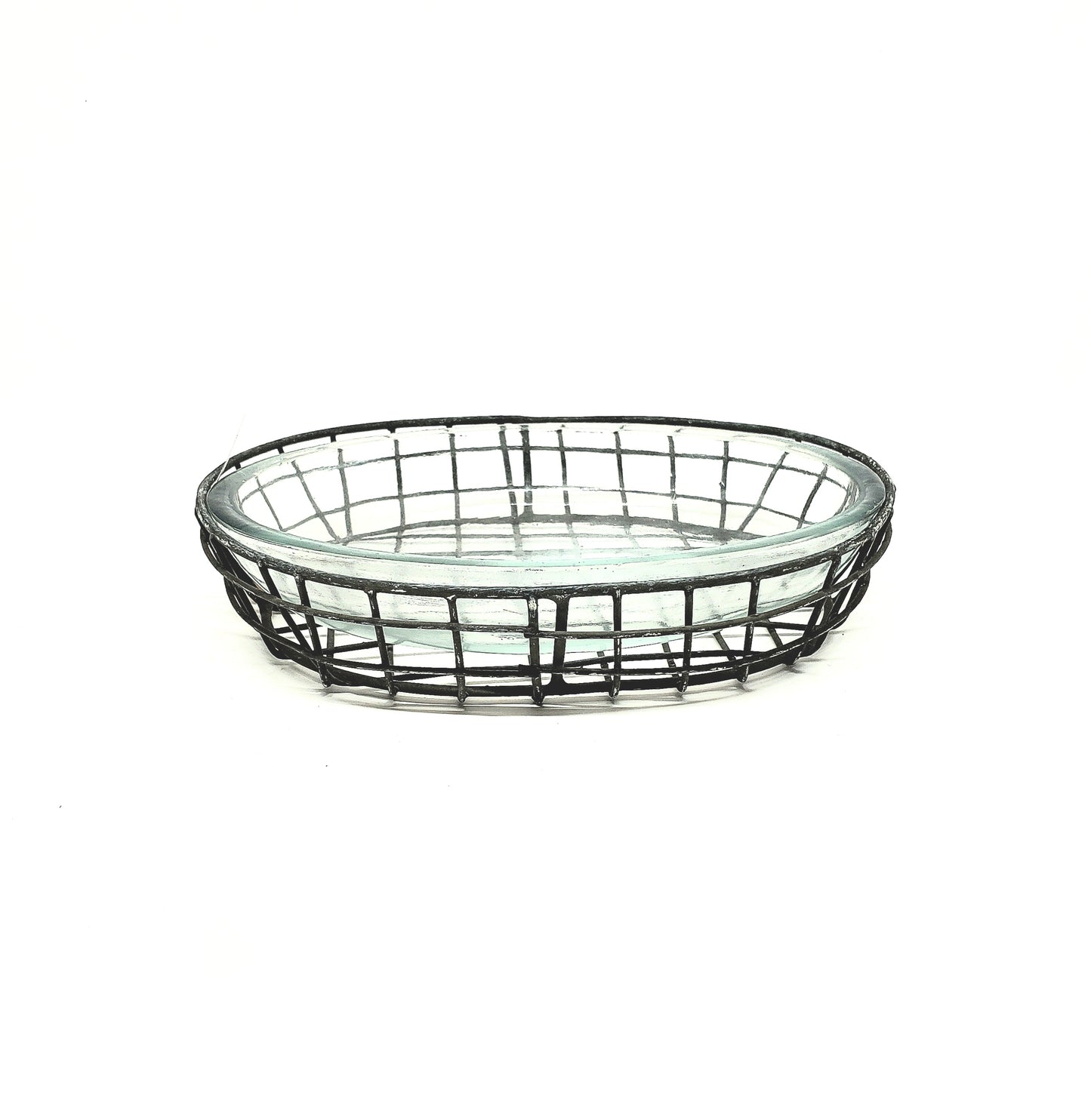 Wire and glass soap tray