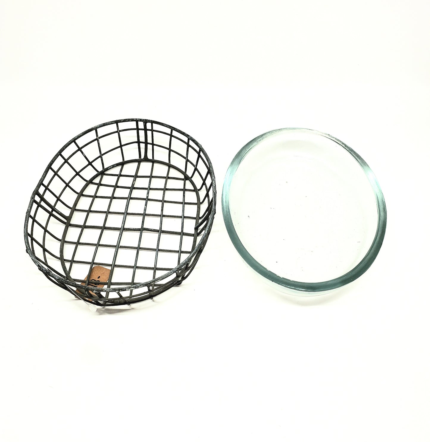 Wire and glass soap tray