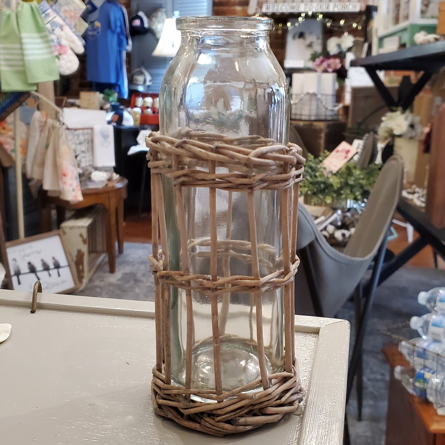 Willow Wrapped Glass Bottle Vase