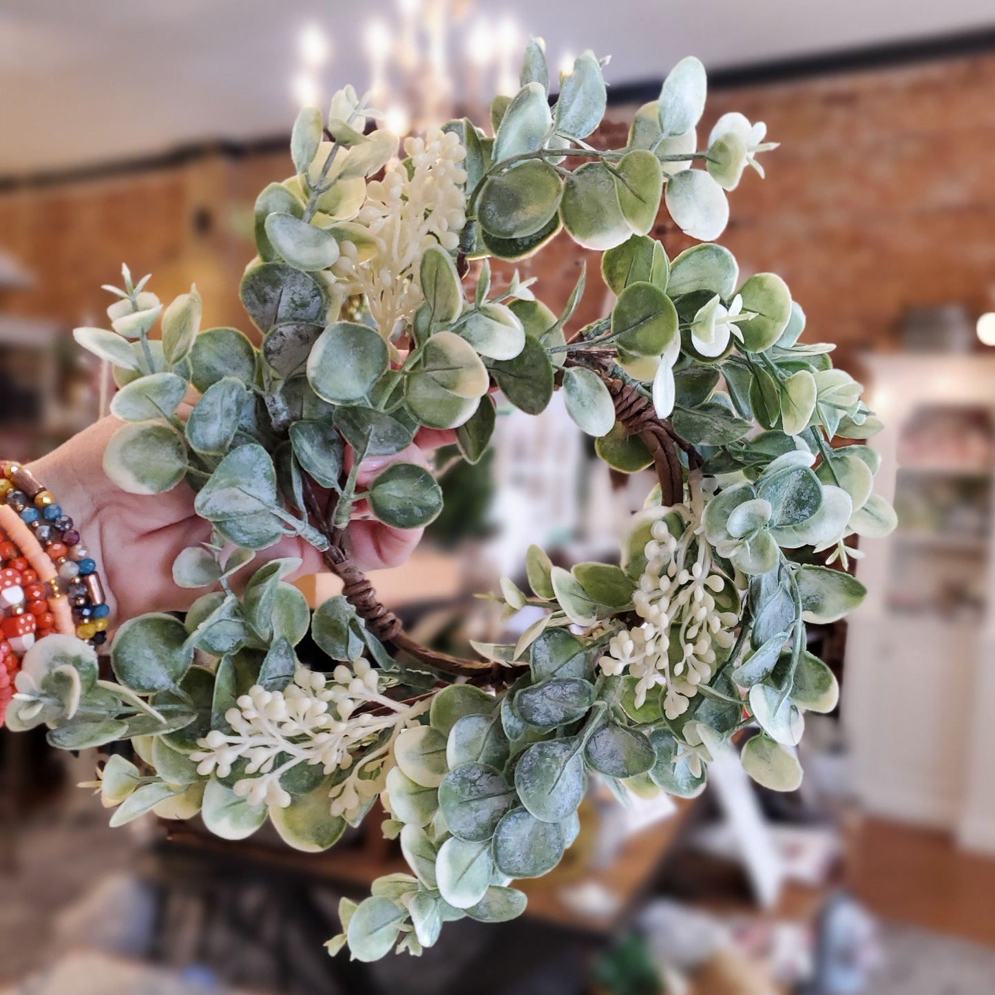 White Berry Eucalyptus Candle Ring Wreath (small size)