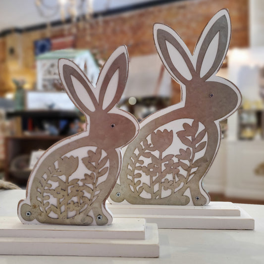 Wood Bunnies with Metal Cutouts