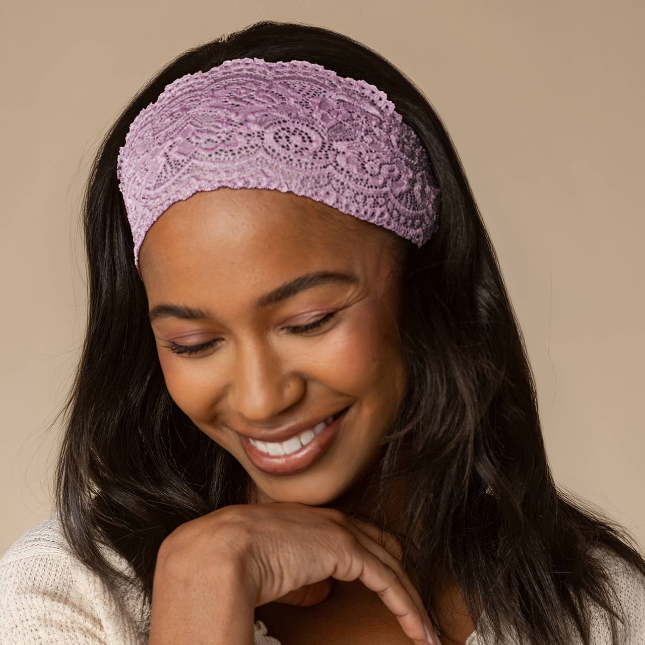 CC Wide Lace Elastic Headbands 2pc Set - Cherry Lacquer & Dusty Pink
