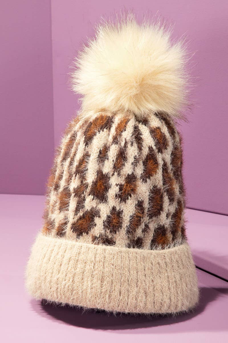 Leopard Print Eyelash Beanie Cap