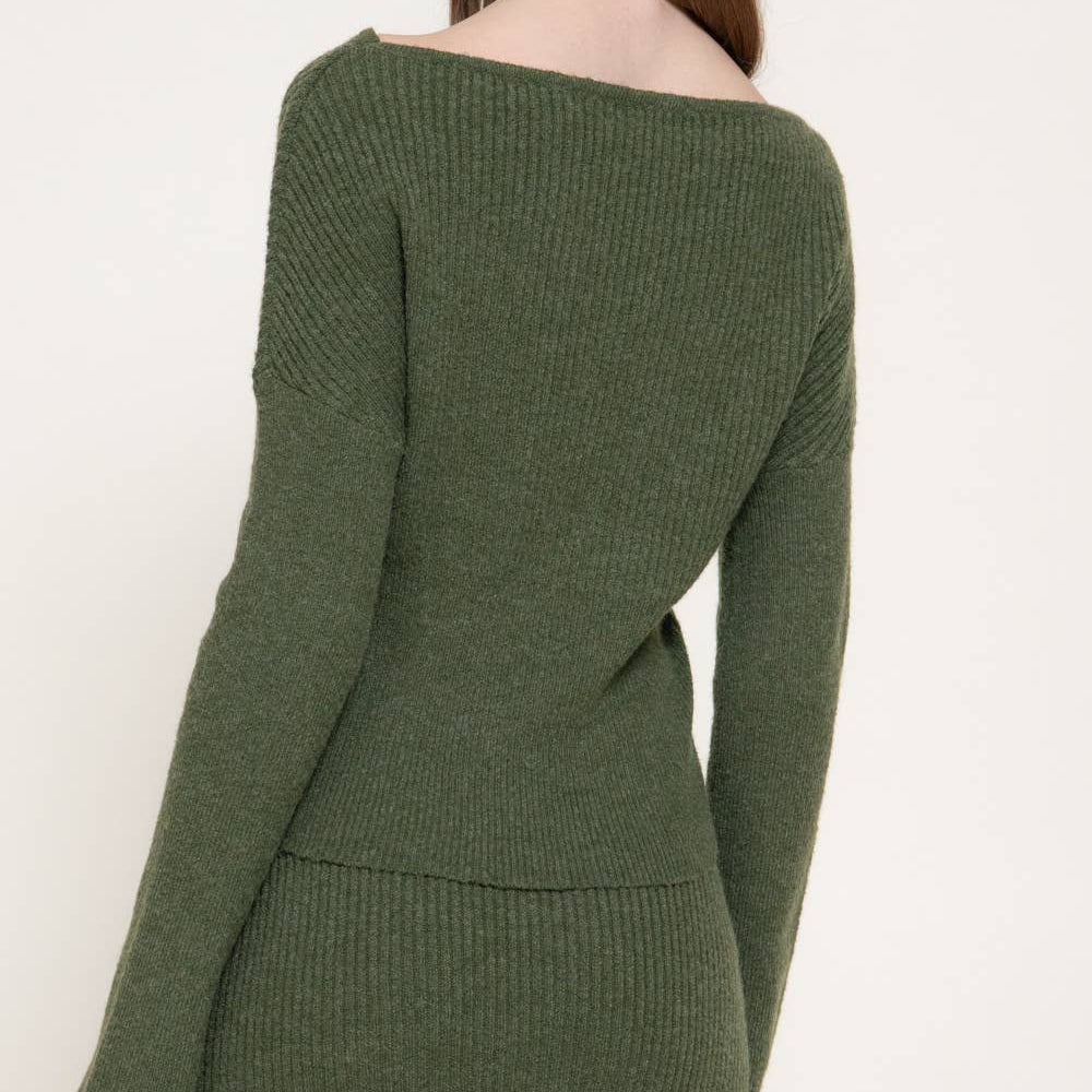 Bell Sleeve Wide Boat Neck Sweater 2928