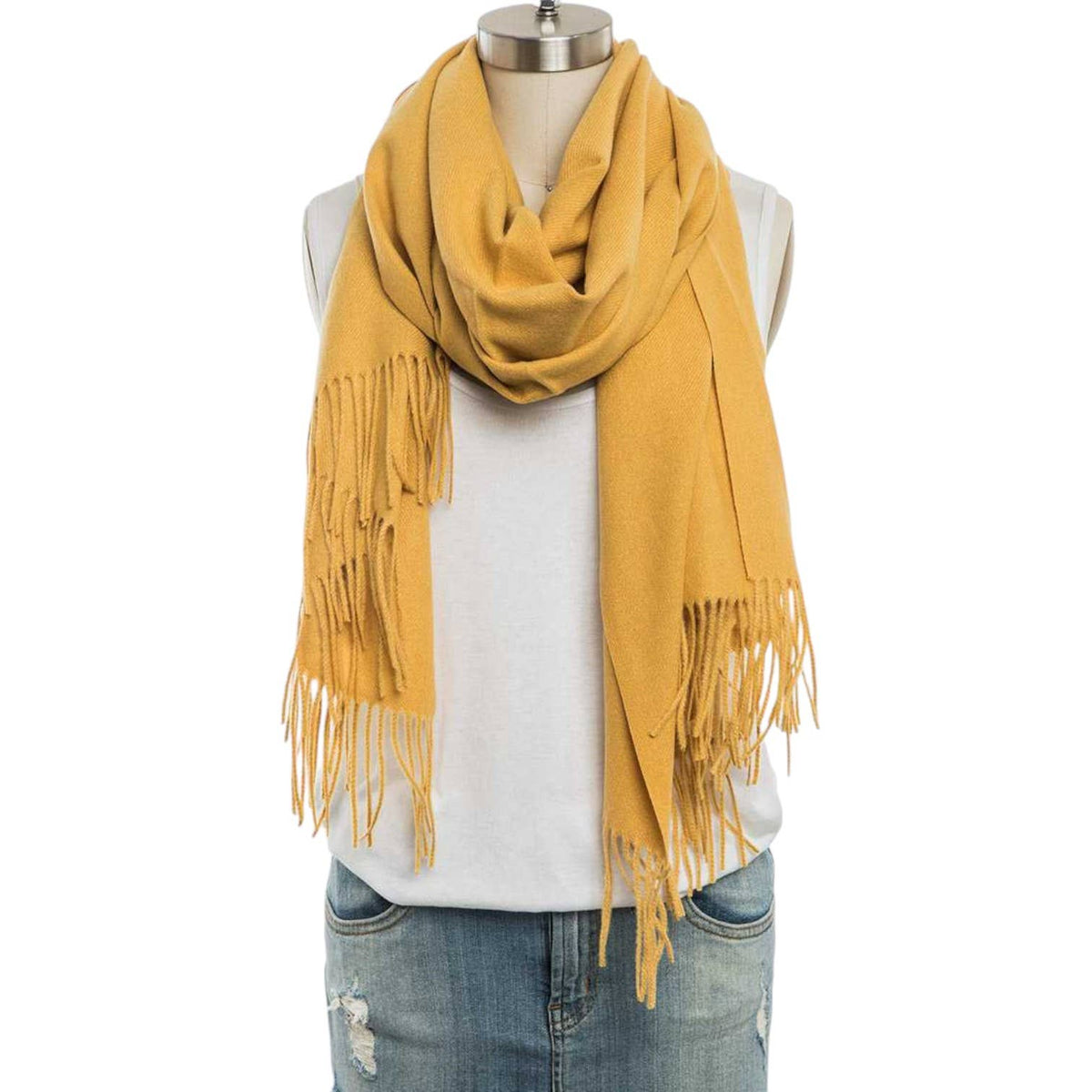Large Cashmere Feel Fashion Scarf in Yellow