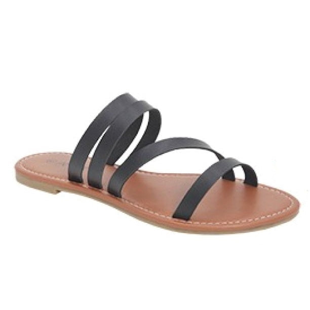 Black Flat Strappy Sandals – Minimalist Style with Comfortable Fit