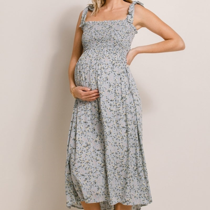Floral Smocking Dress in Sage MATERNITY