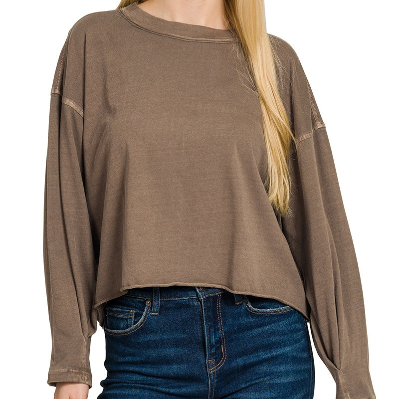 Brown Heritage Wash Oversized Crew Tee 2809
