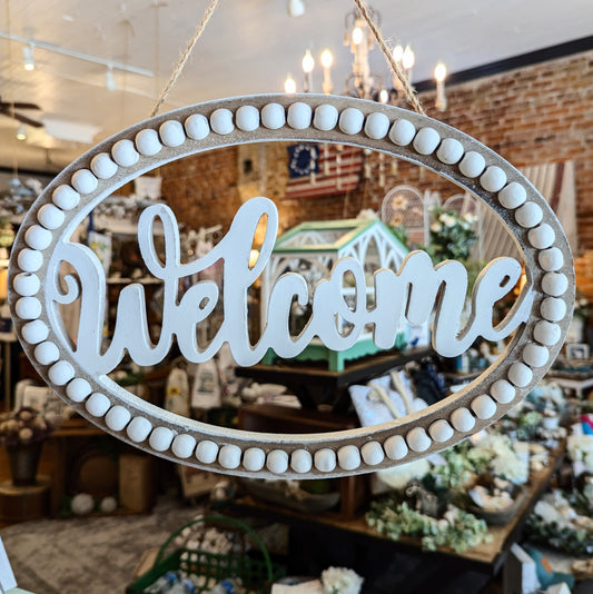 Distressed, Beaded Welcome Wall Sign