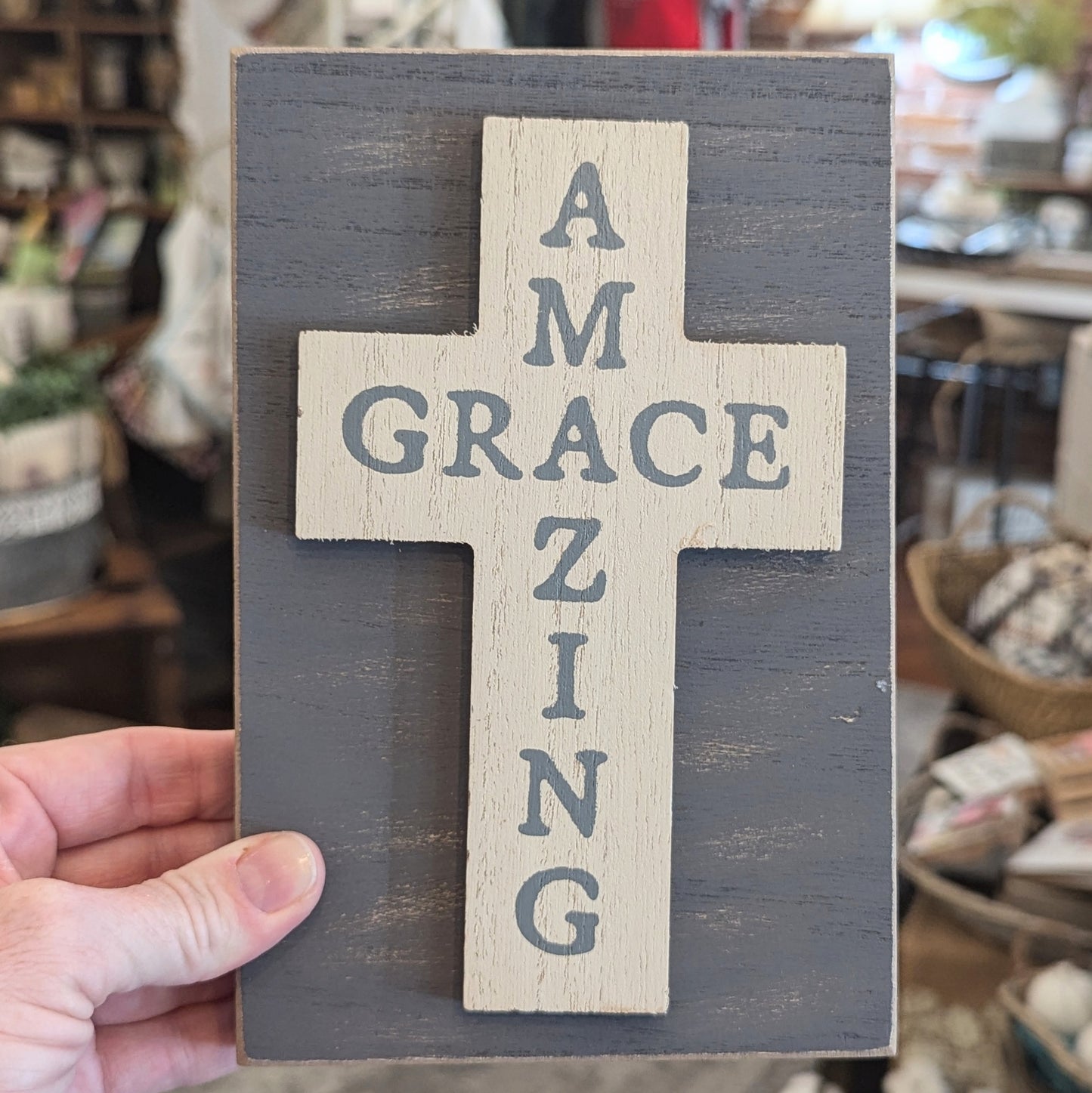 Amazing Grace Layered Wooden Cross Block