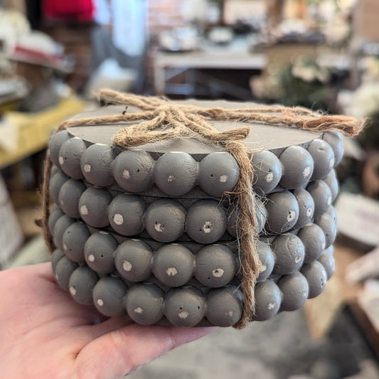 Gray-Washed Beaded Wooden Coasters (set of 4)