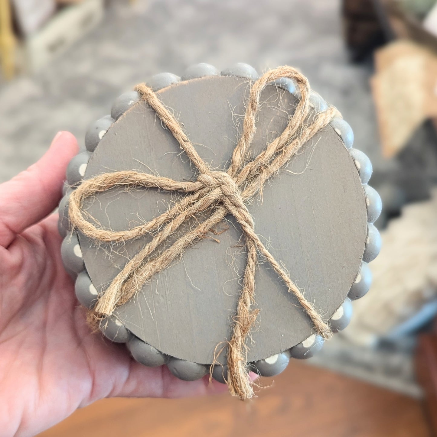 Gray-Washed Beaded Wooden Coasters (set of 4)
