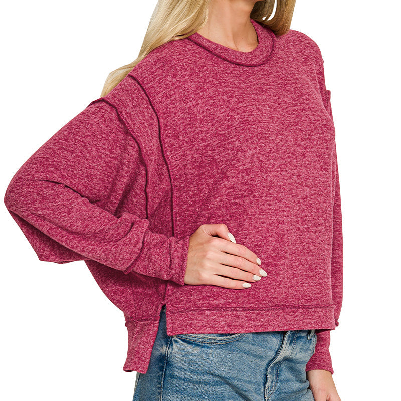 Brushed Melange Hacci Oversized Sweater in Cabernet 2899