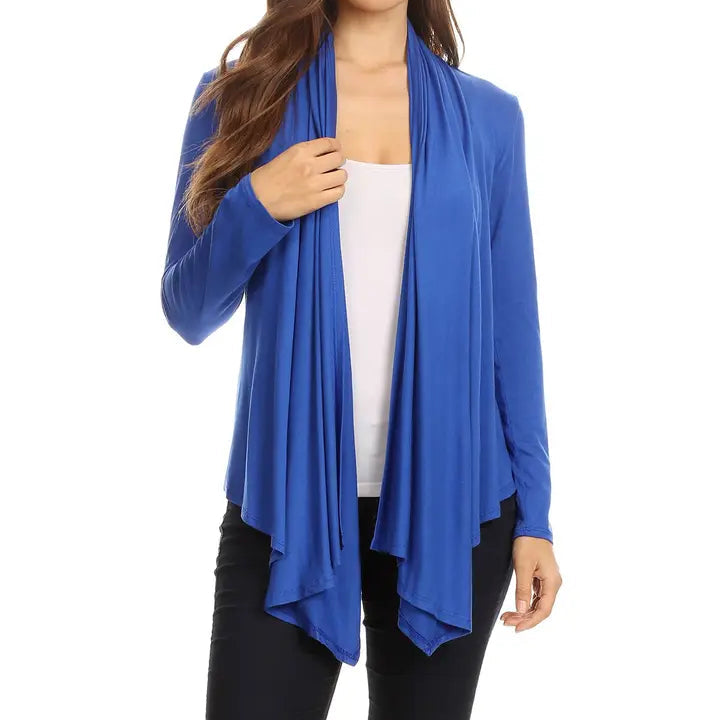 Royal Blue Long Sleeve Drape Cardigan – Lightweight & Effortless Fit