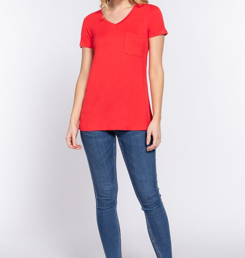 V is for Victory Relaxed Pocket Tee in Red 2255