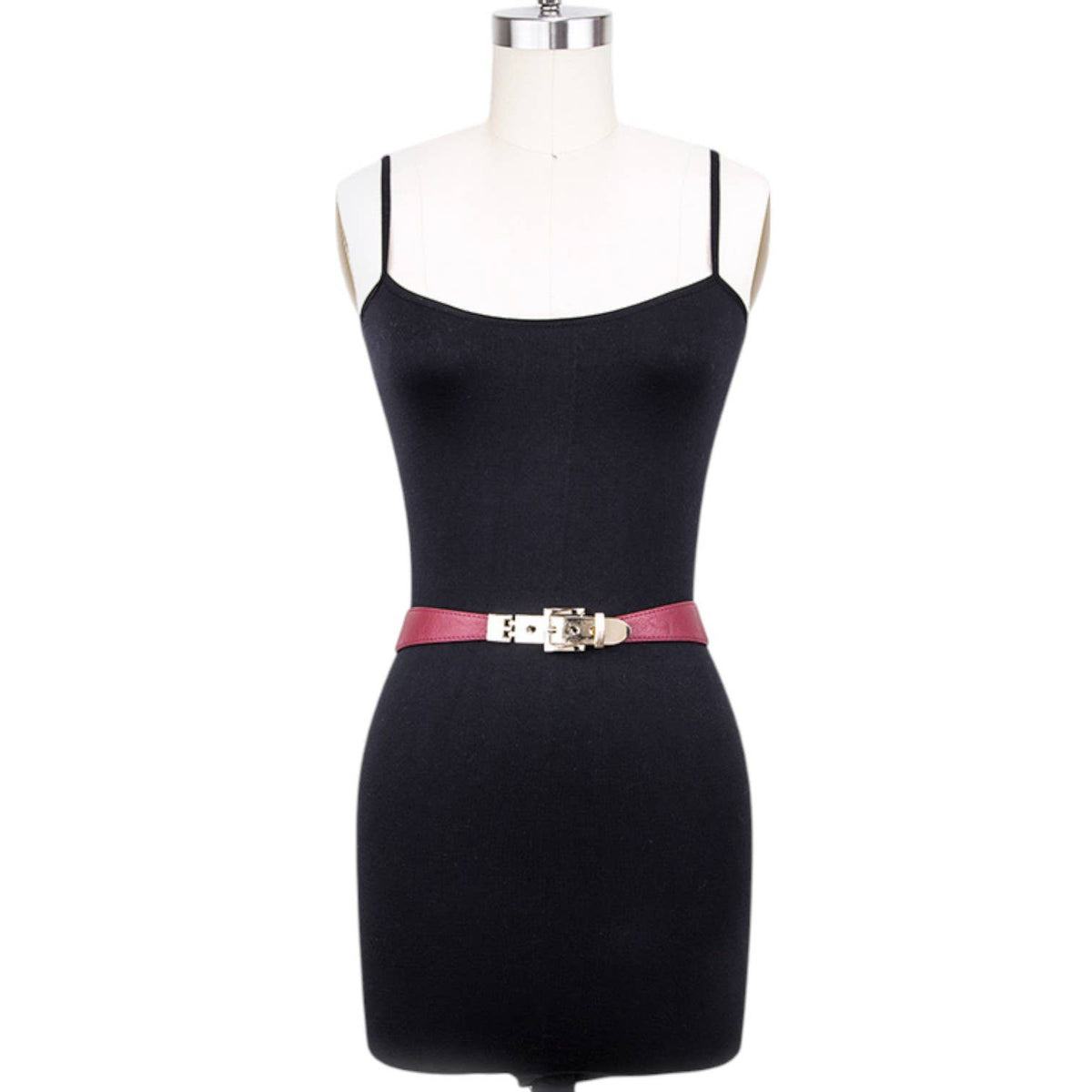 Metal Buckle Fashion Stretch Belt in Red