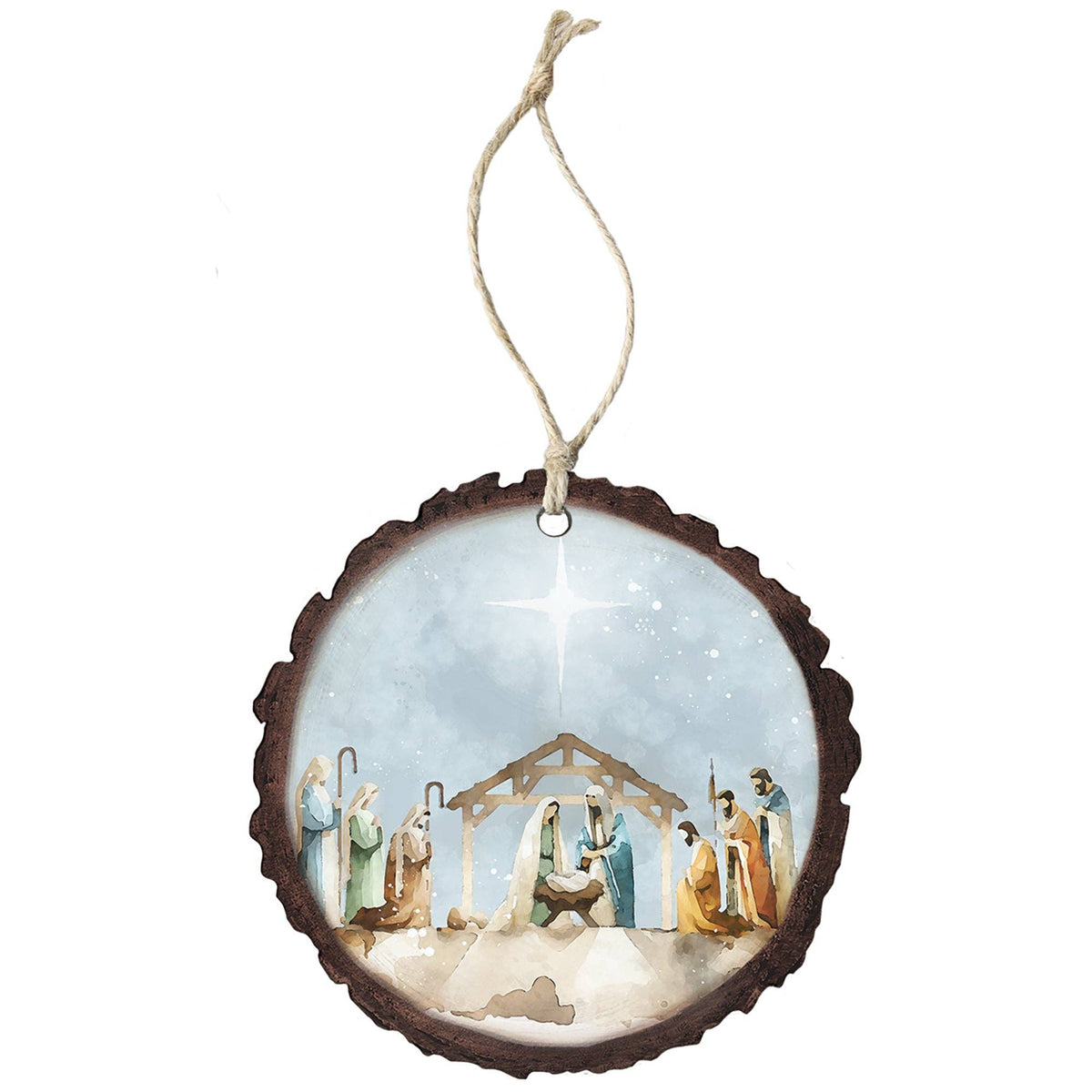 Blue Watercolor Nativity Blue Ornaments