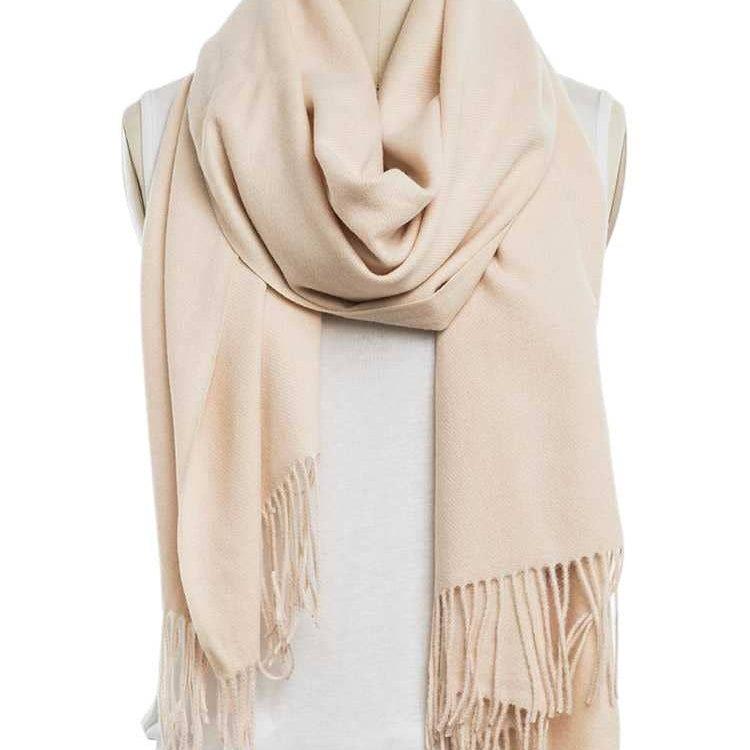 Large Cashmere Feel Solid Color Scarf in Beige