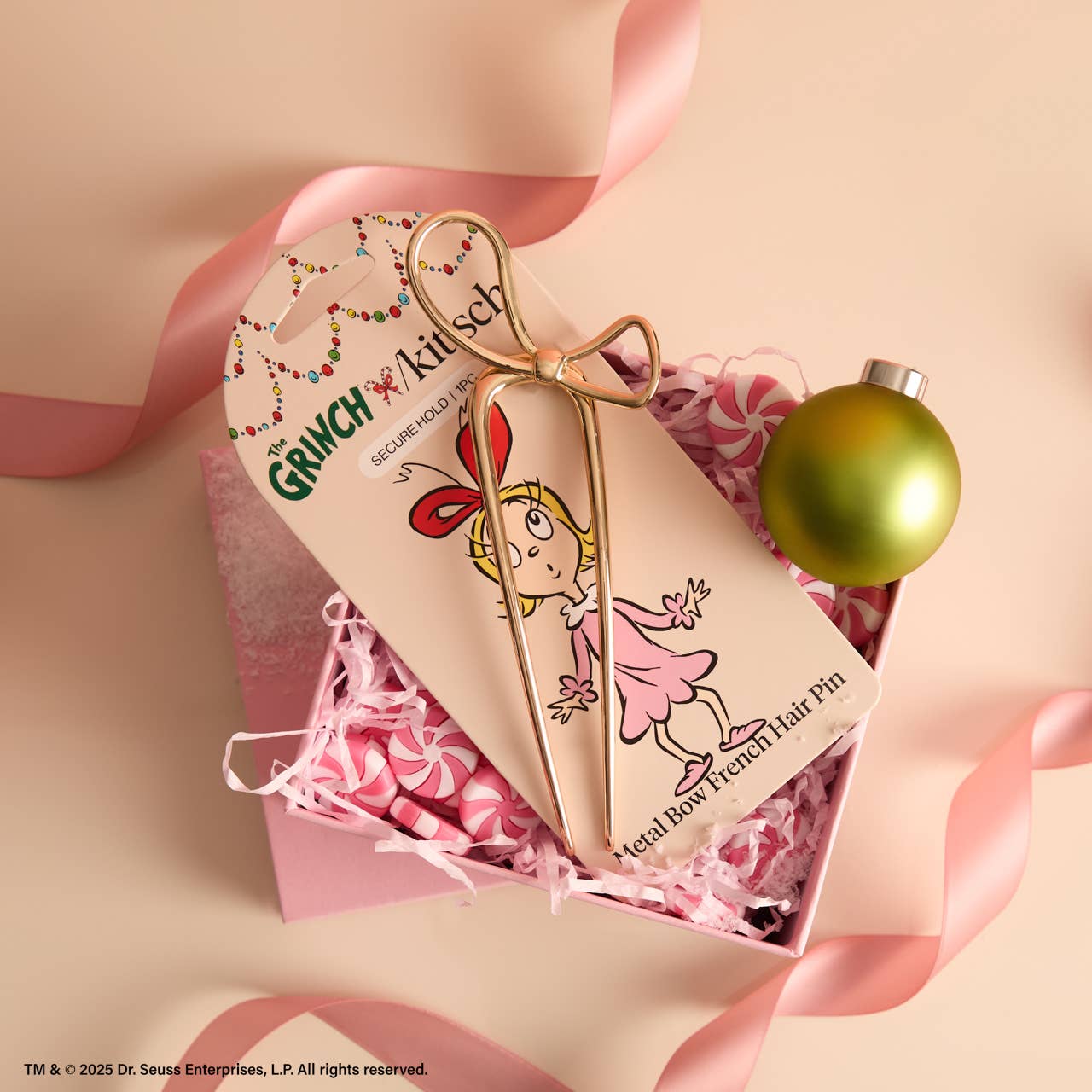 CC The Grinch x Kitsch Gold Bow French Hair Pin