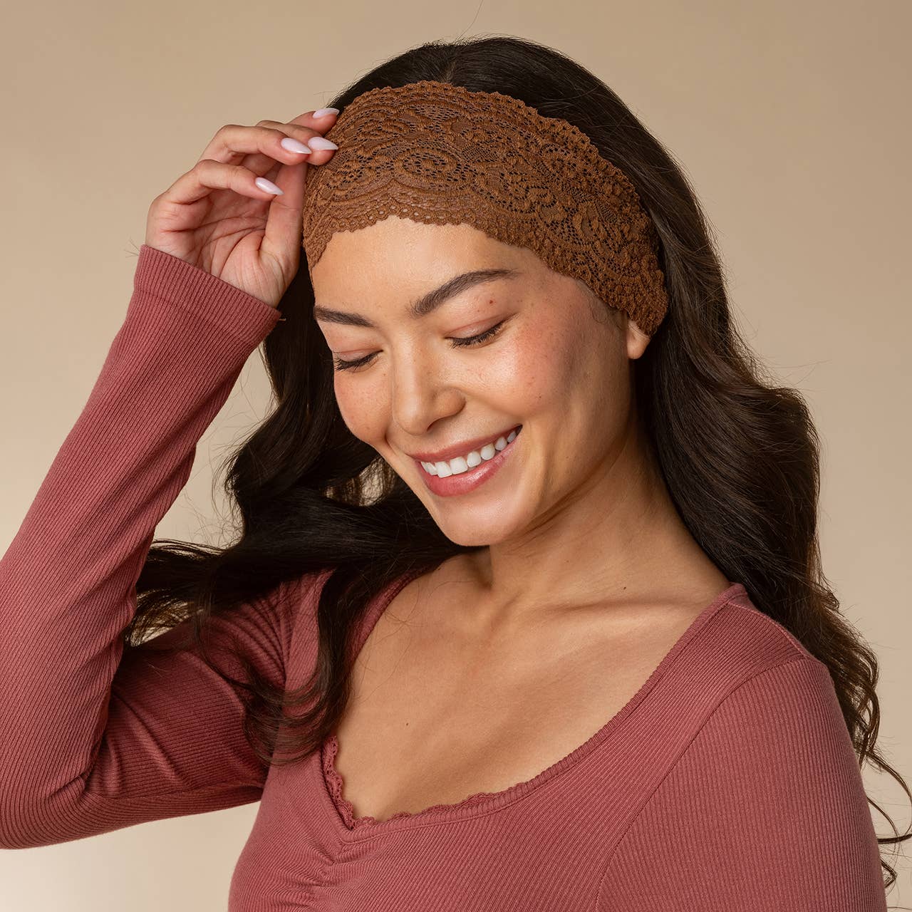 CC Wide Lace Elastic Headbands 2pc Set - Mocha & Chocolate