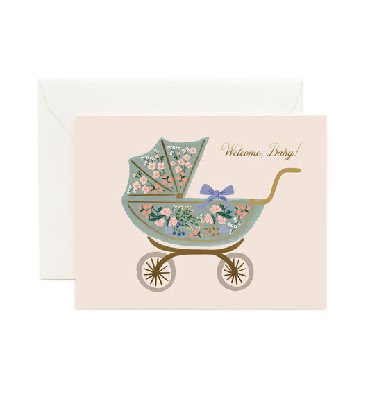 GB Floral Pram Welcome Baby Card