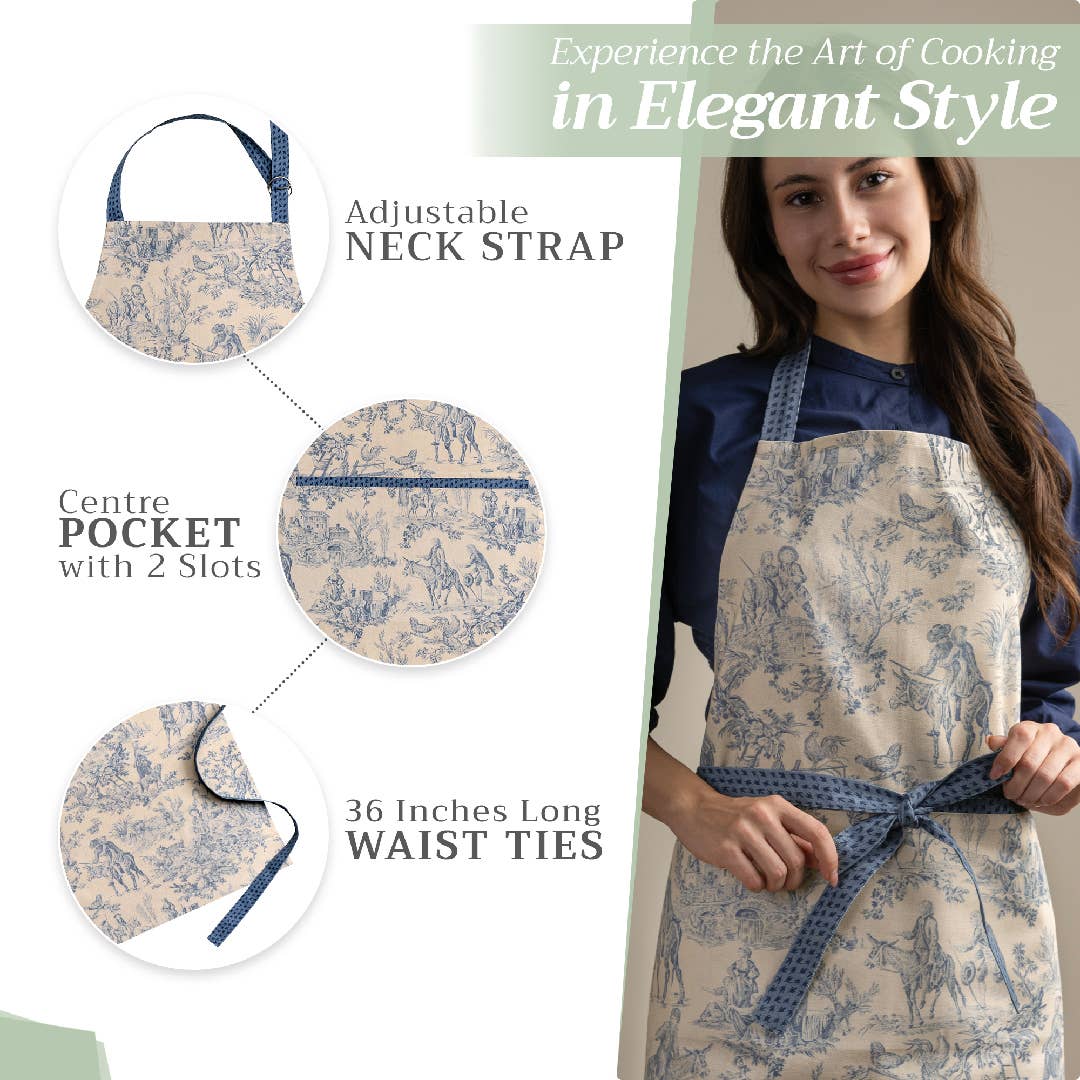 Blue Toile Cotton Apron - The Miller