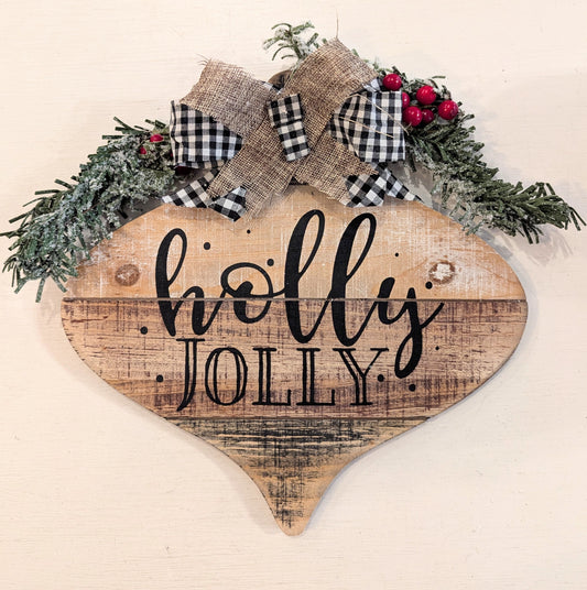 Holly Jolly Slat Wood Christmas Sign