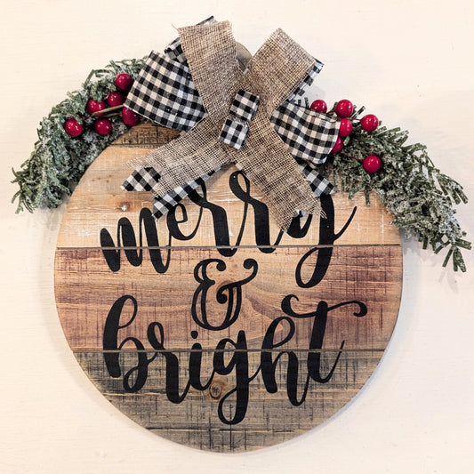 Merry & Bright Slat Wood Christmas Sign