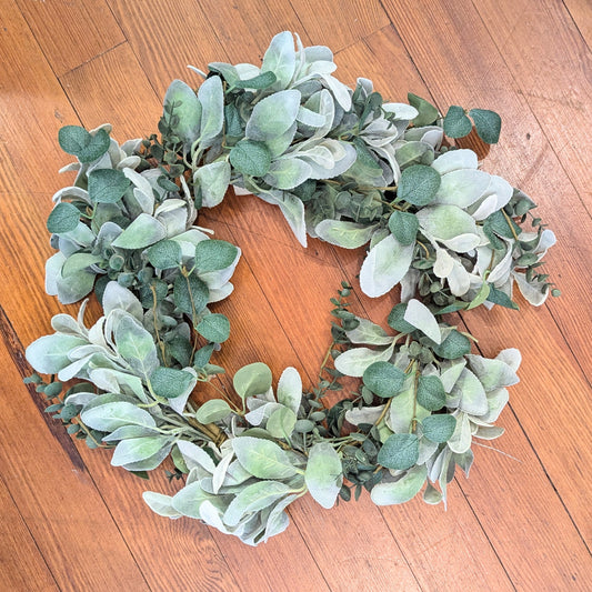 Velvet Lamb's Ear & Eucalyptus Wreath, 20"