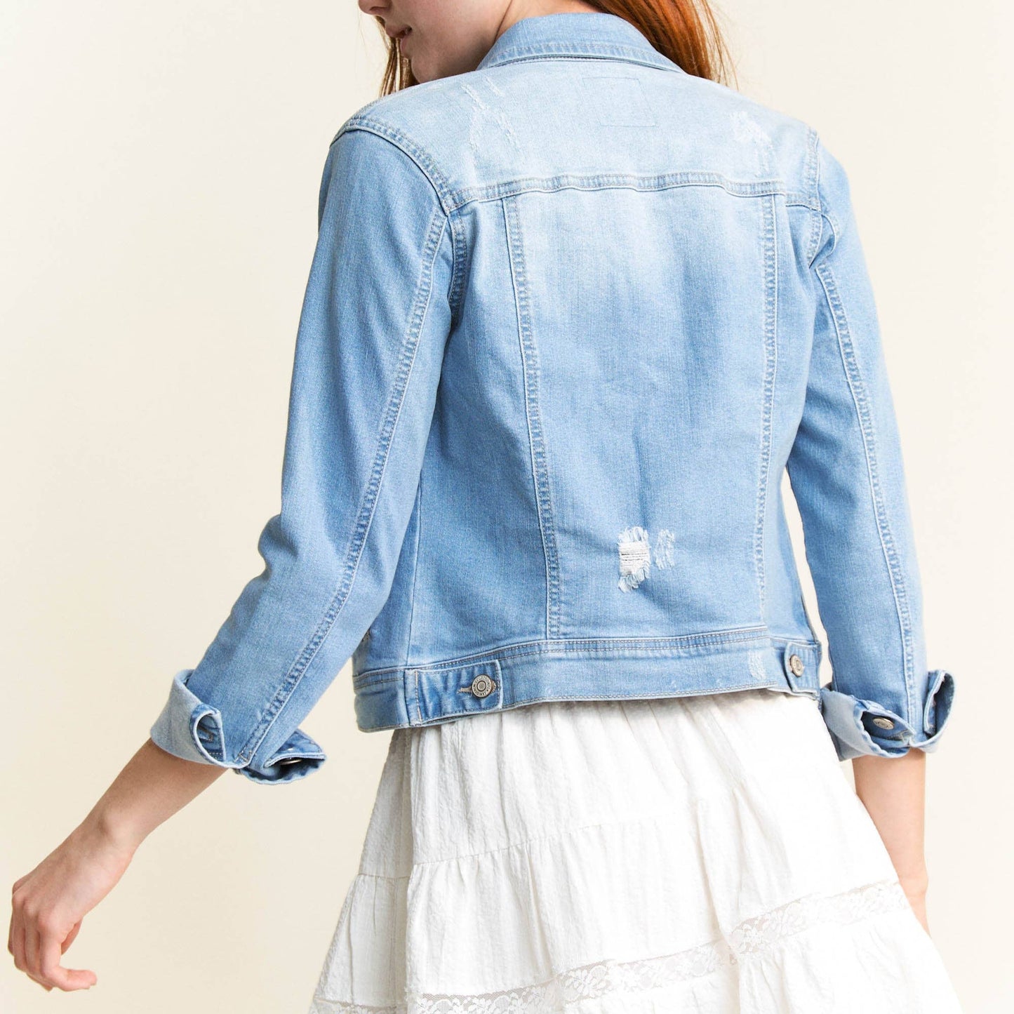 Women’s Distressed Light Wash Denim Jacket