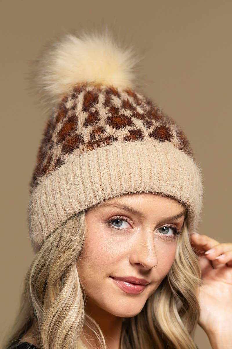 Leopard Print Eyelash Beanie Cap