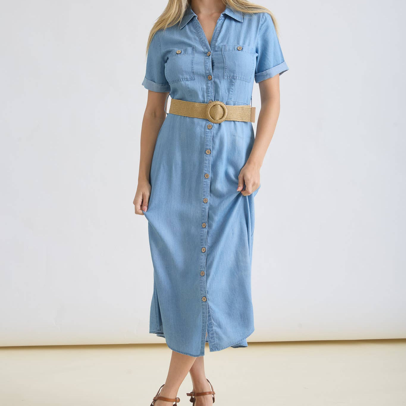 Town and Garden Belted Shirt Midi Dress