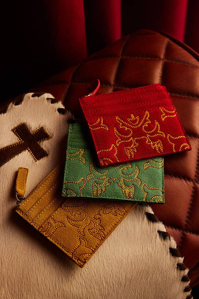 CC Western Embroidered Credit Card Holder in Yellow 12872
