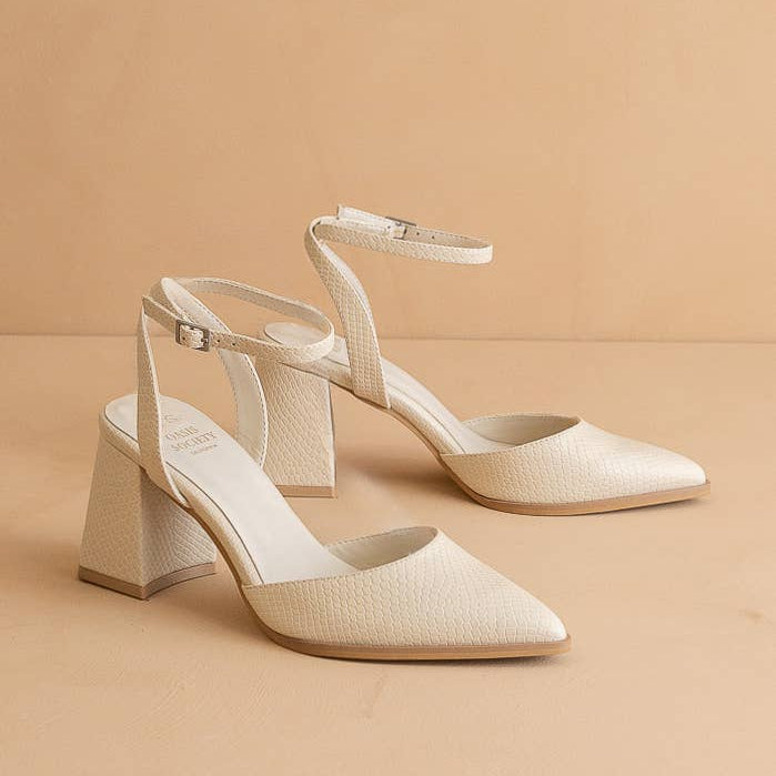 The Garden Party Heel - Cream Pointed Toe with Ankle Strap