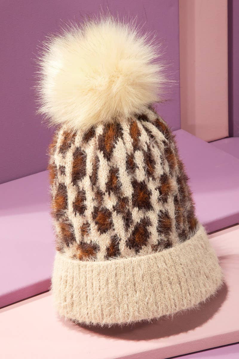 Leopard Print Eyelash Beanie Cap