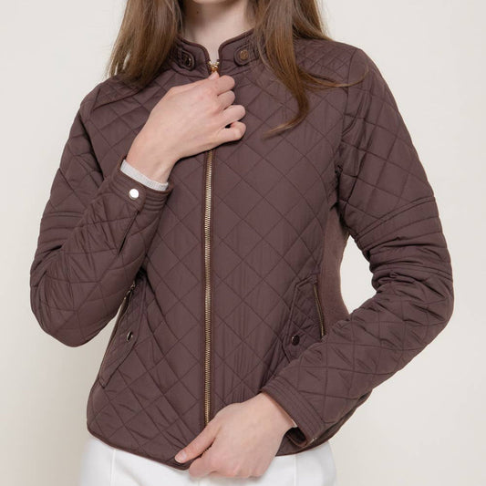 Brown Suede Piping Detail Rib Quilted Padding Jacket PLUS 2919