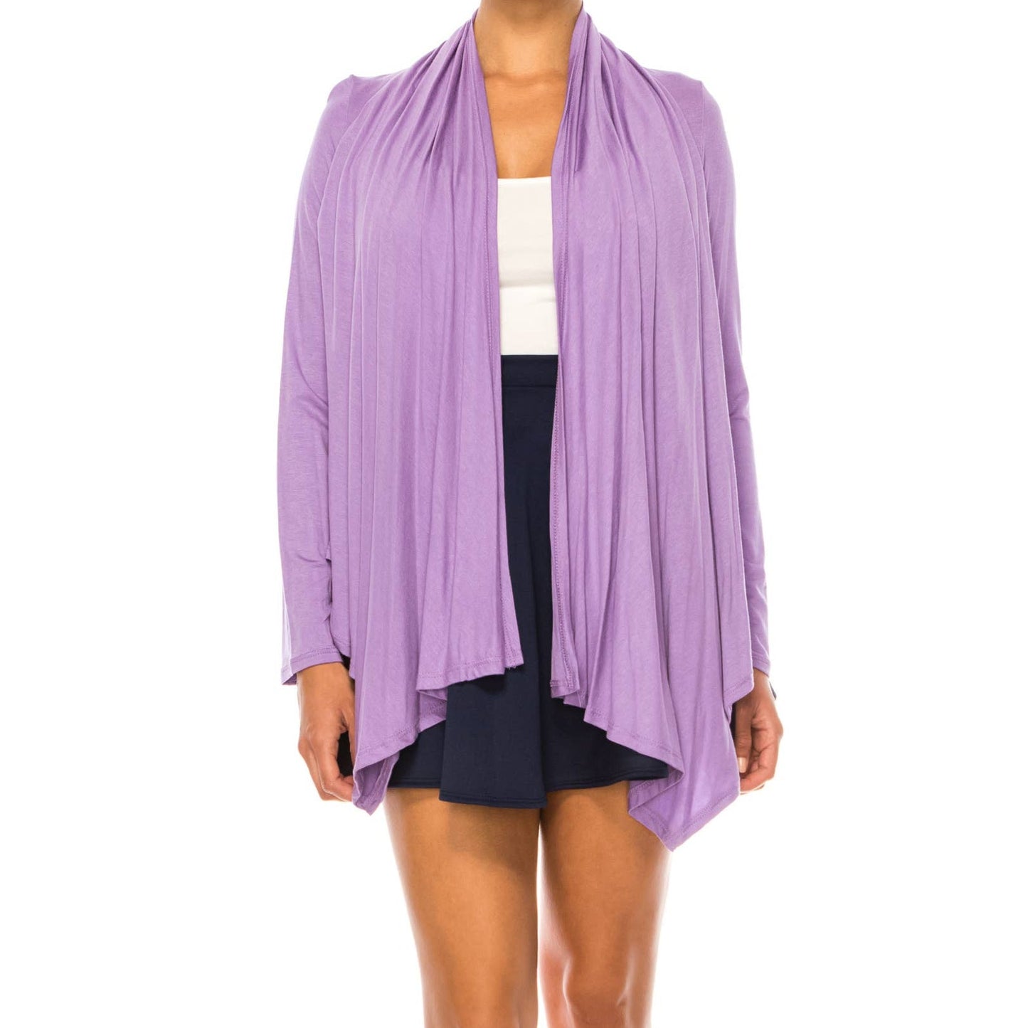 Open Front Lilac Cardigan – Soft Drape & Stylish Hem