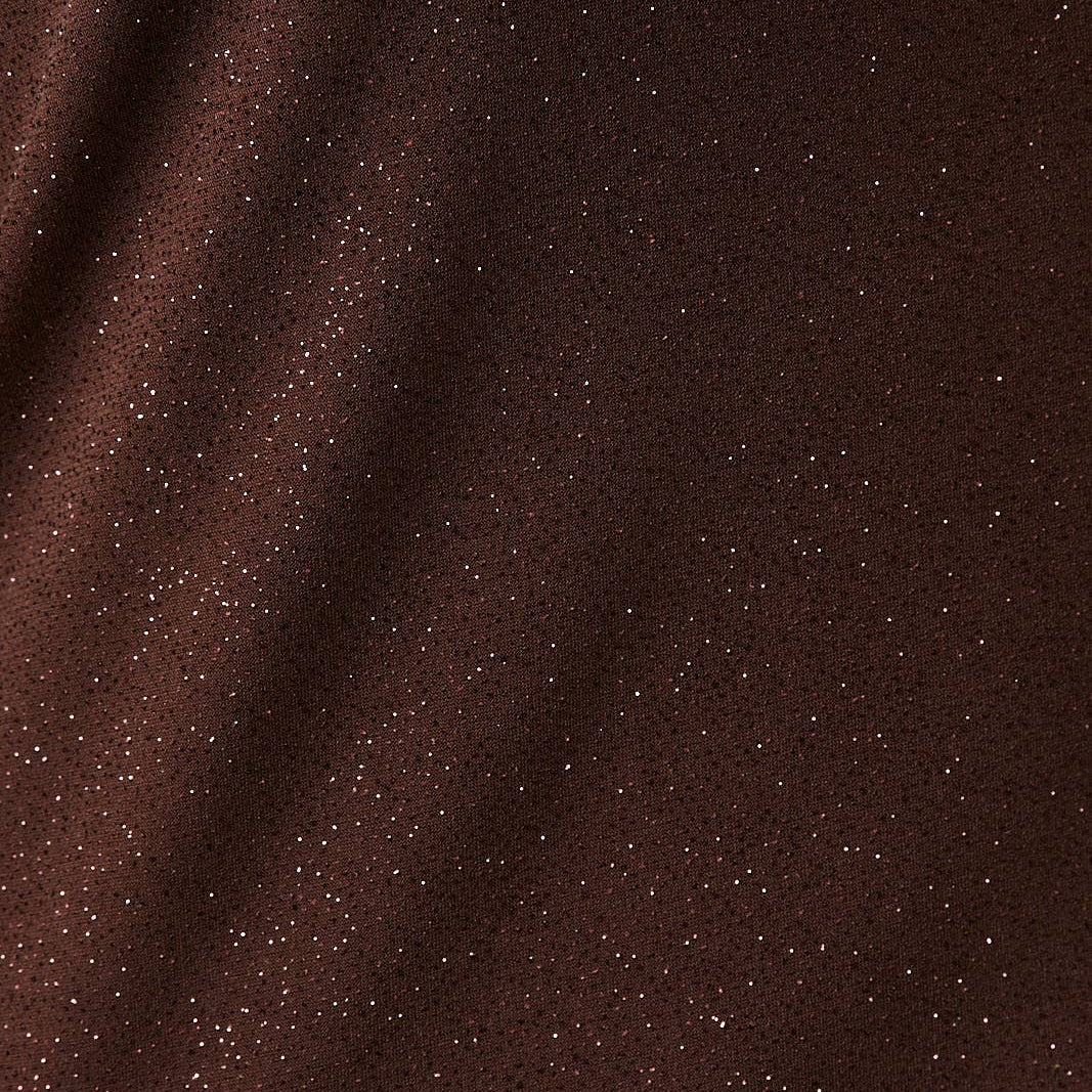Brown Square Neck Long Sleeve Metallic Top