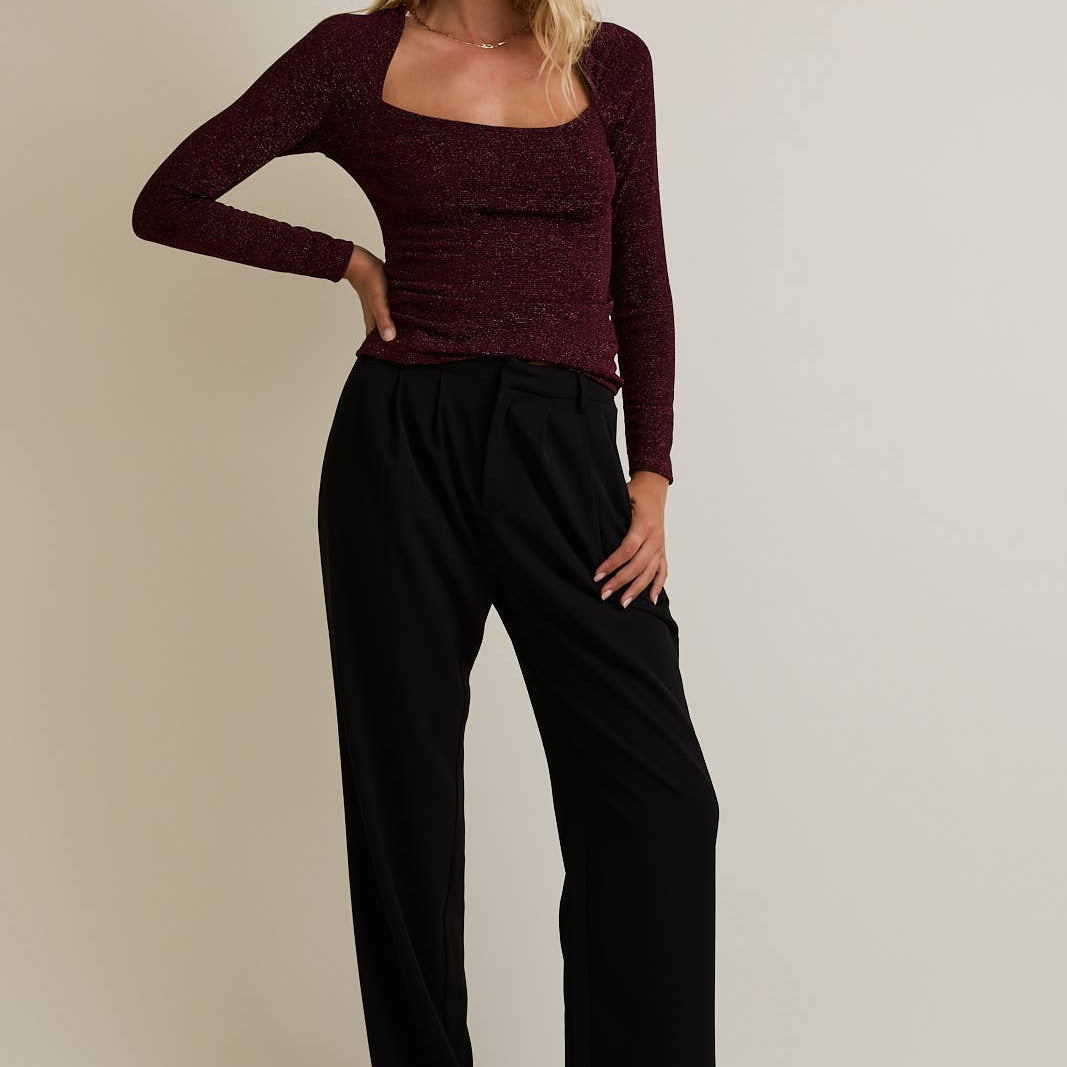 Burgundy Lurex Long Sleeve Top