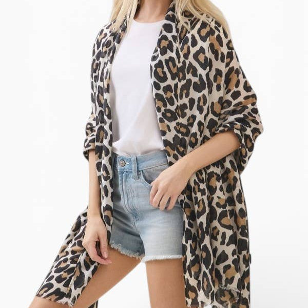 Beige Leopard Print Scarf