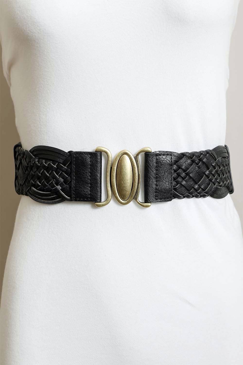 CC Oval Buckle Braided Elastic Belt – Black, Brown, Camel