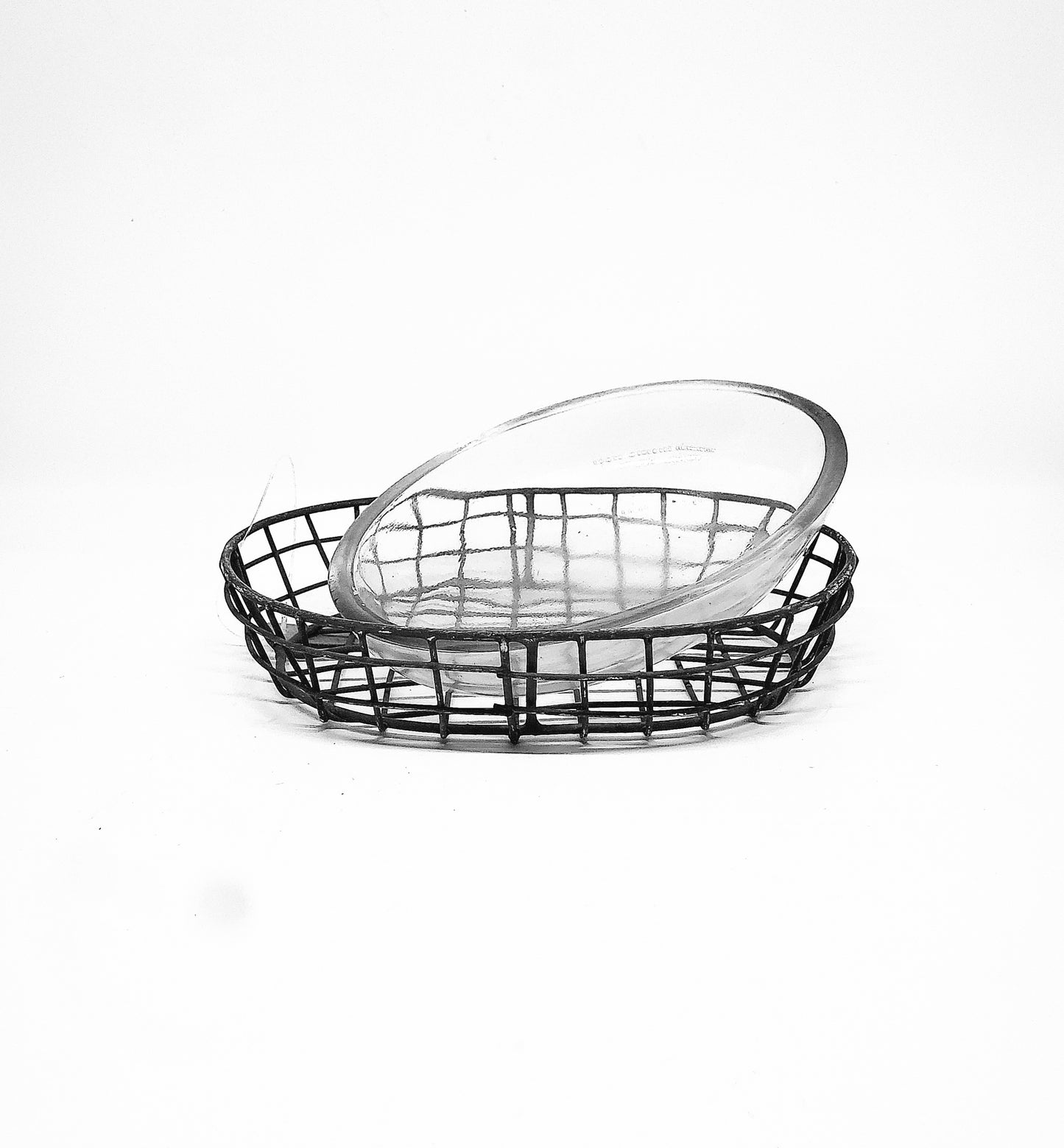 Wire and glass soap tray