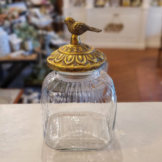 Gold Bird Glass Canister