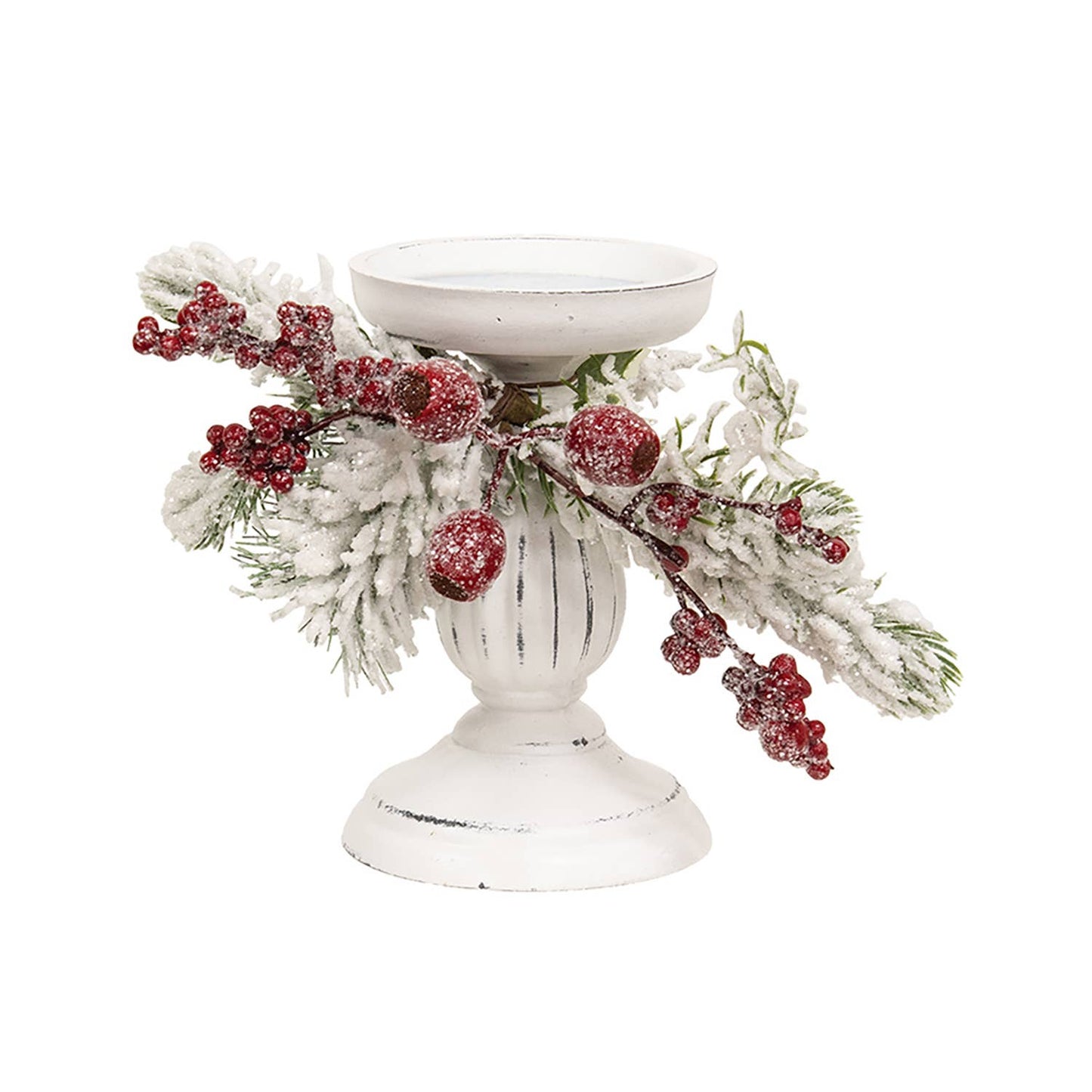 Snow Sprinkled Pine & Berry Pillar Candle Holder