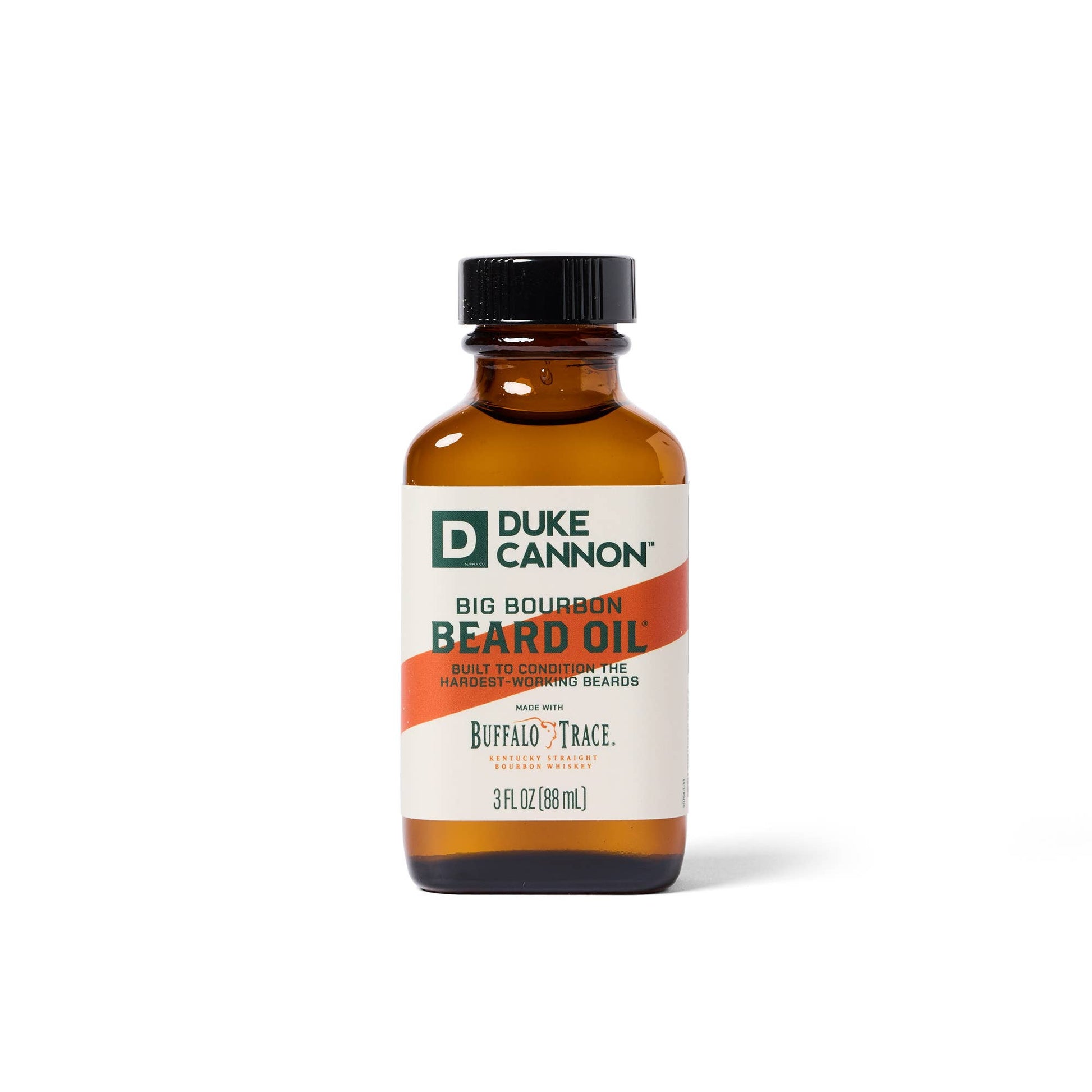 Duke Cannon Big Bourbon Beard Oil bottle on a white background