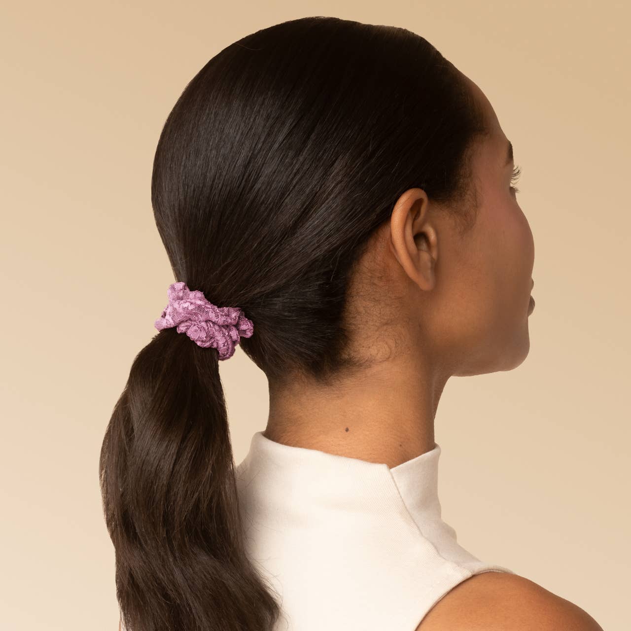 CC Ruched Lace Scrunchies 5pc Set - Cherry Lacquer & Dusty Pink
