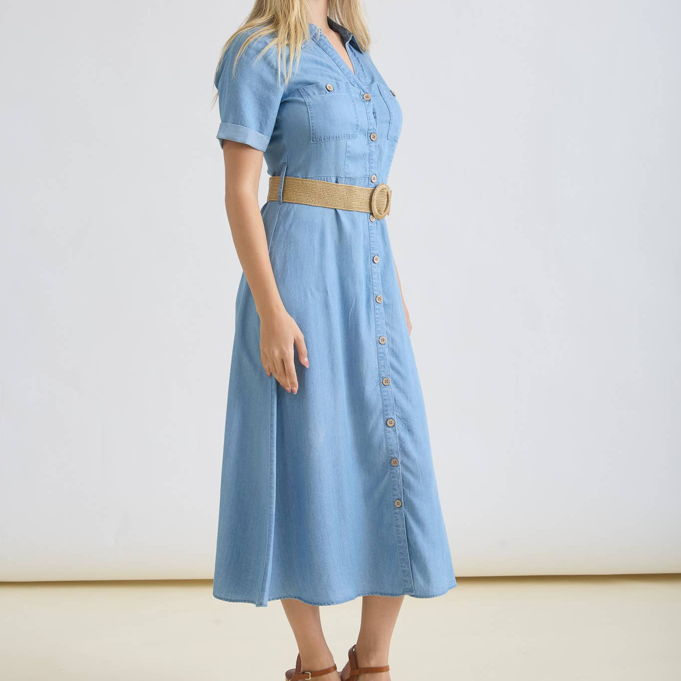 Town and Garden Belted Shirt Midi Dress