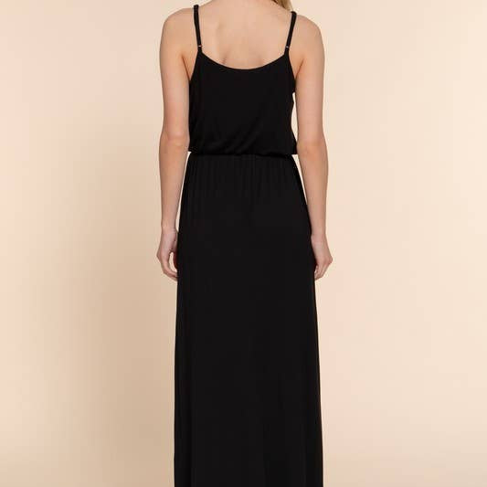 Black Elastic Waist Midi Cami Knit Dress