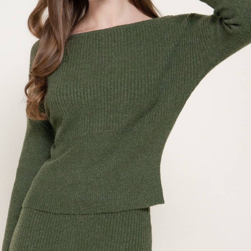 Bell Sleeve Wide Boat Neck Sweater 2928